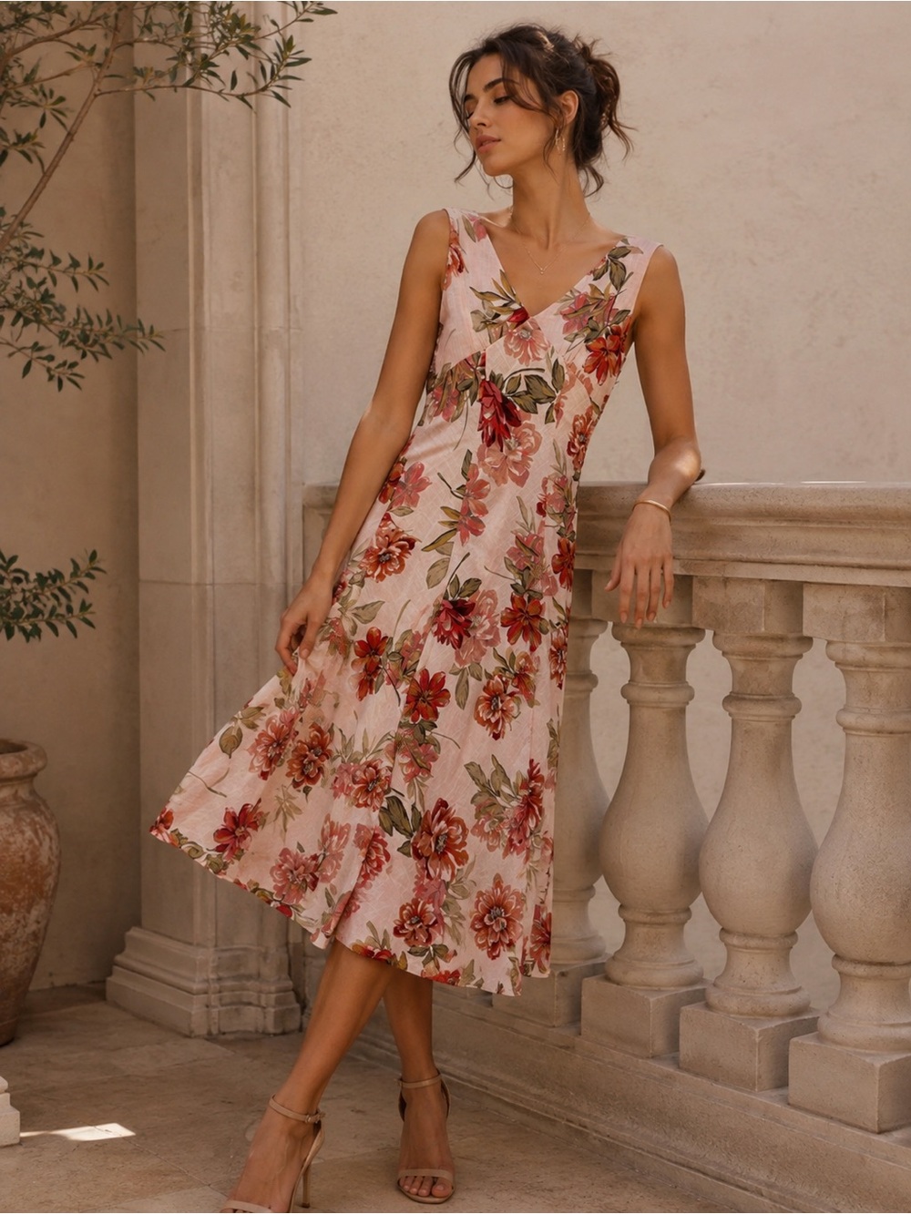 PAPER HEART Floral V-Neck Sleeveless Maxi Dress – Blush Pink, Size S ✨